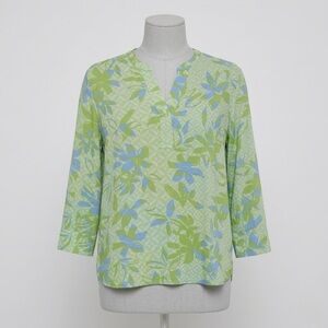 Olsen Germany Green Botanical Print Viscose Blouse - Size US 12